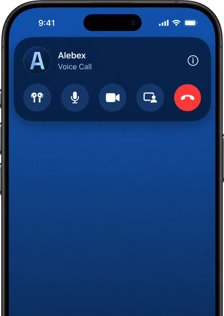 Phone showing an Alebex call in progress